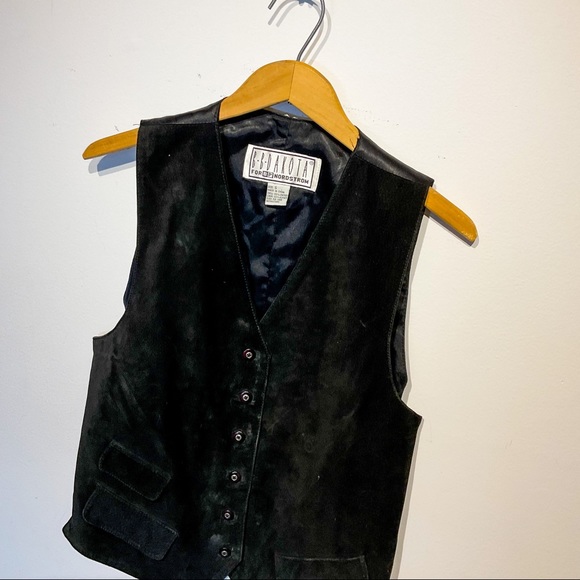 BB Dakota Jackets & Blazers - VINTAGE Nordstrom BB DAKOTA Black Suede Leather Button Up Vest With Satin Back
